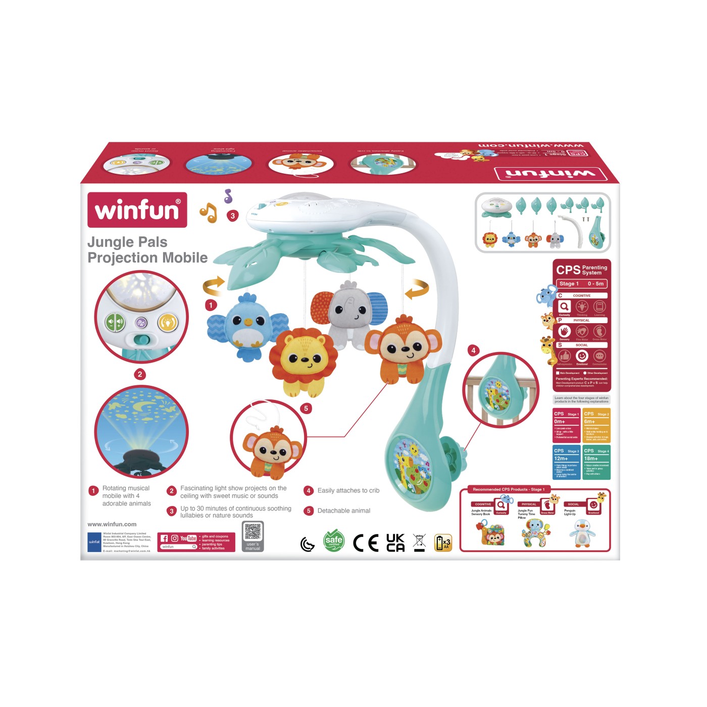 Carusel muzical cu proiector Winfun pentru patut, Animalute din Jungla