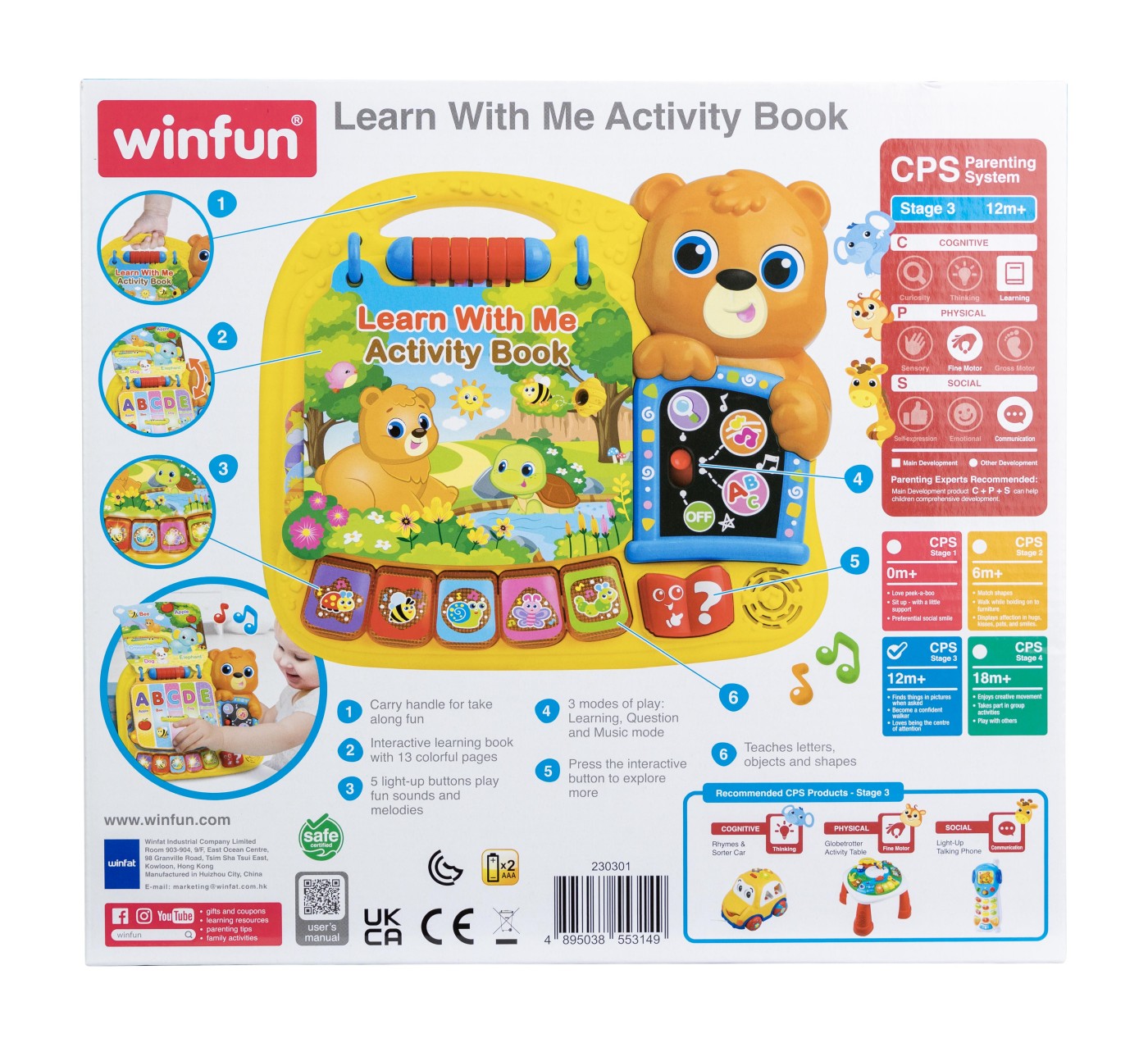 Cărticică interactivă Winfun de activități cu sunete, lumini și 13 pagini