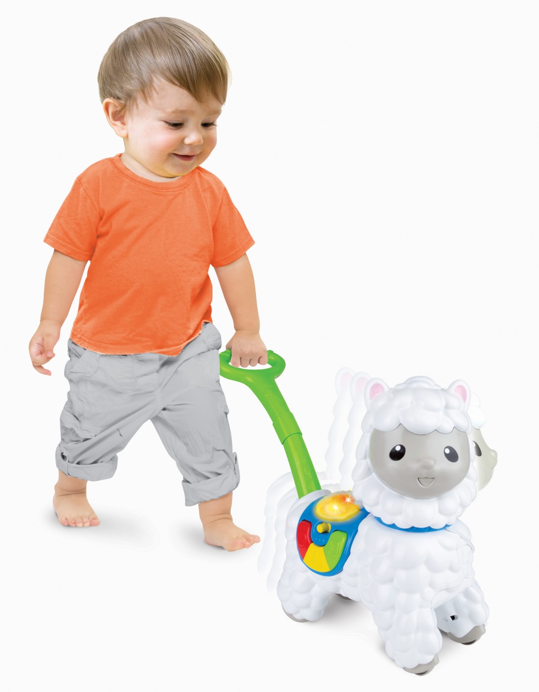 Jucarie de impins alpaca Winfun cu lumini, sunete si melodii, 12 luni+