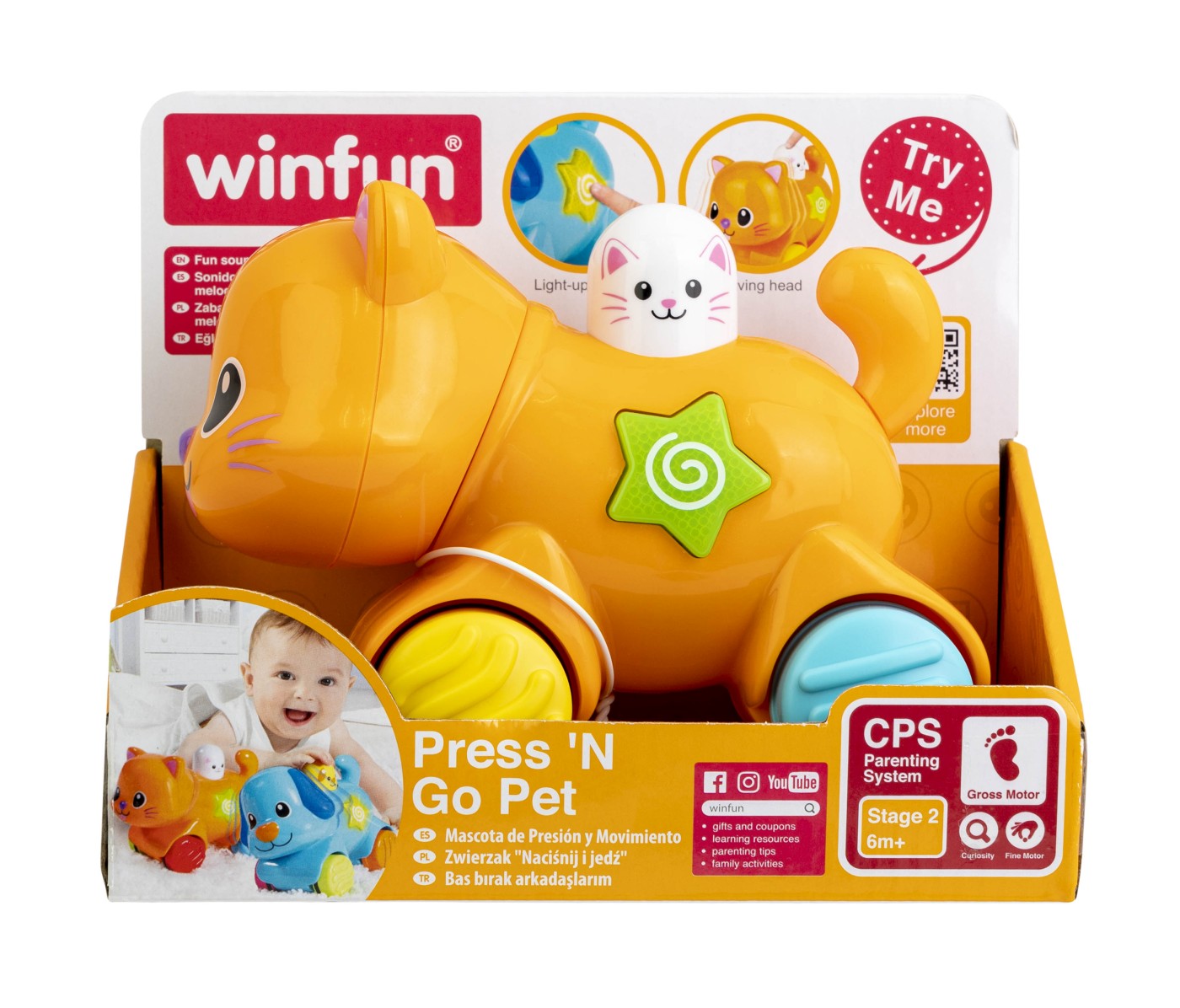 Pisicuță interactivă Winfun pentru bebeluși 6+ luni, multicolor