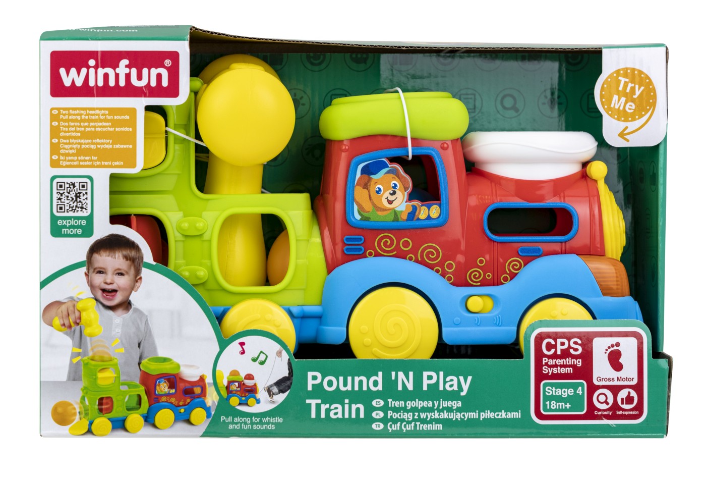 Trenuleț muzical Winfun cu bile, ciocan, lumini și șnur de tras