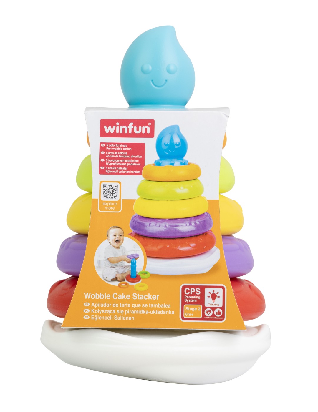 Turn cu cercuri colorate Winfun in forma de tort, 5 piese, 6 luni+