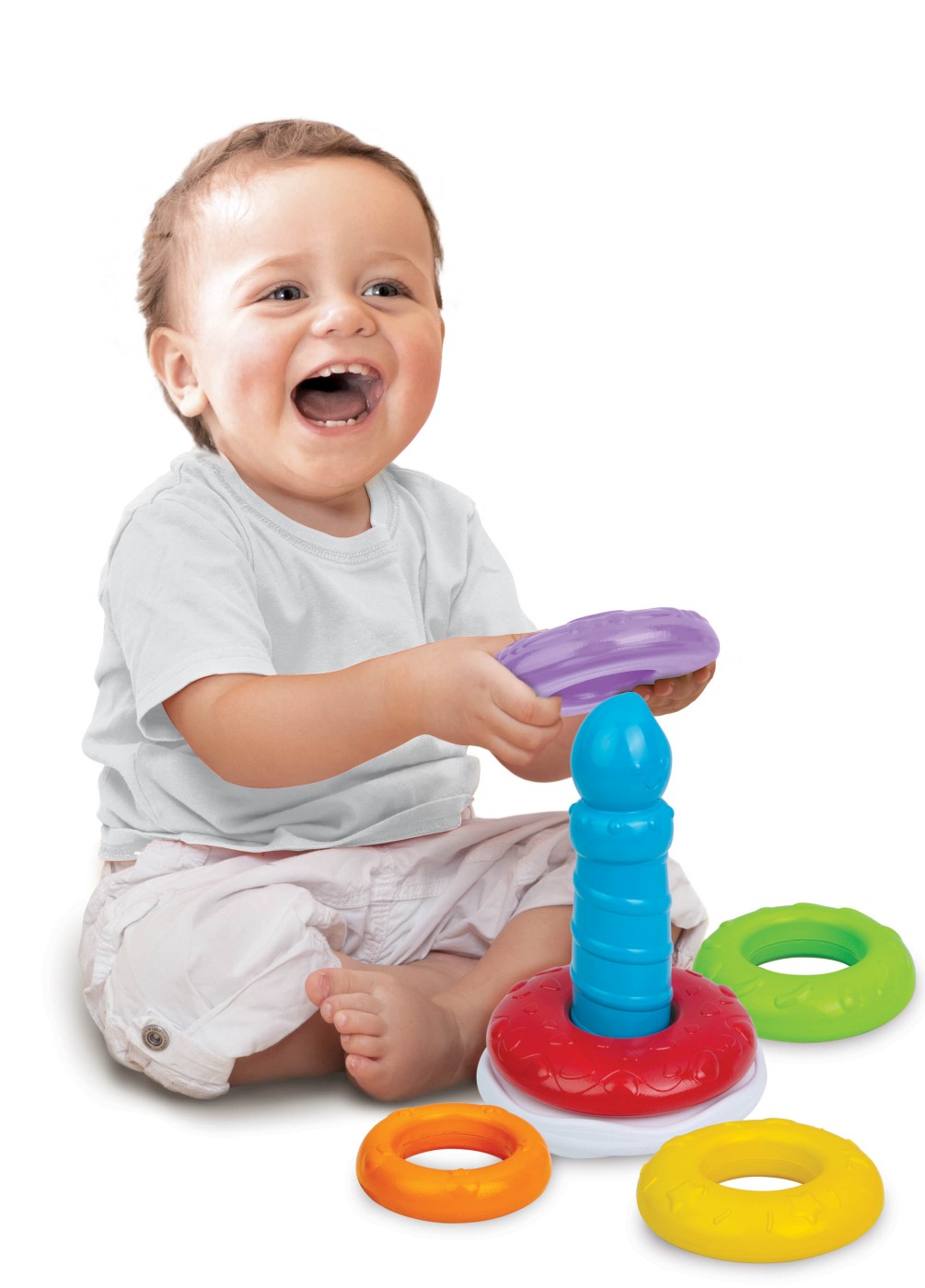 Turn cu cercuri colorate Winfun in forma de tort, 5 piese, 6 luni+