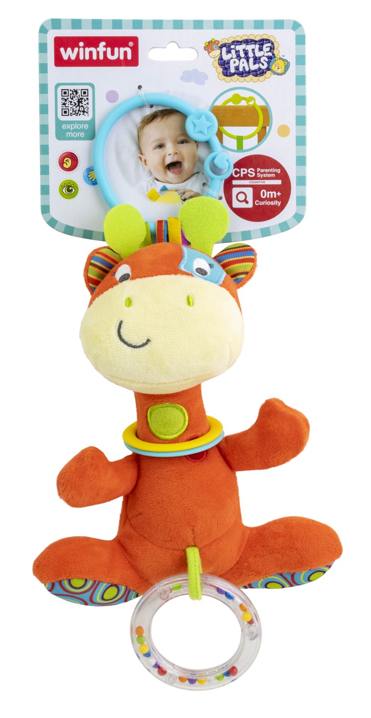 Zornăitoare girafă Winfun cu biluțe, inel și texturi pentru bebeluși 0+