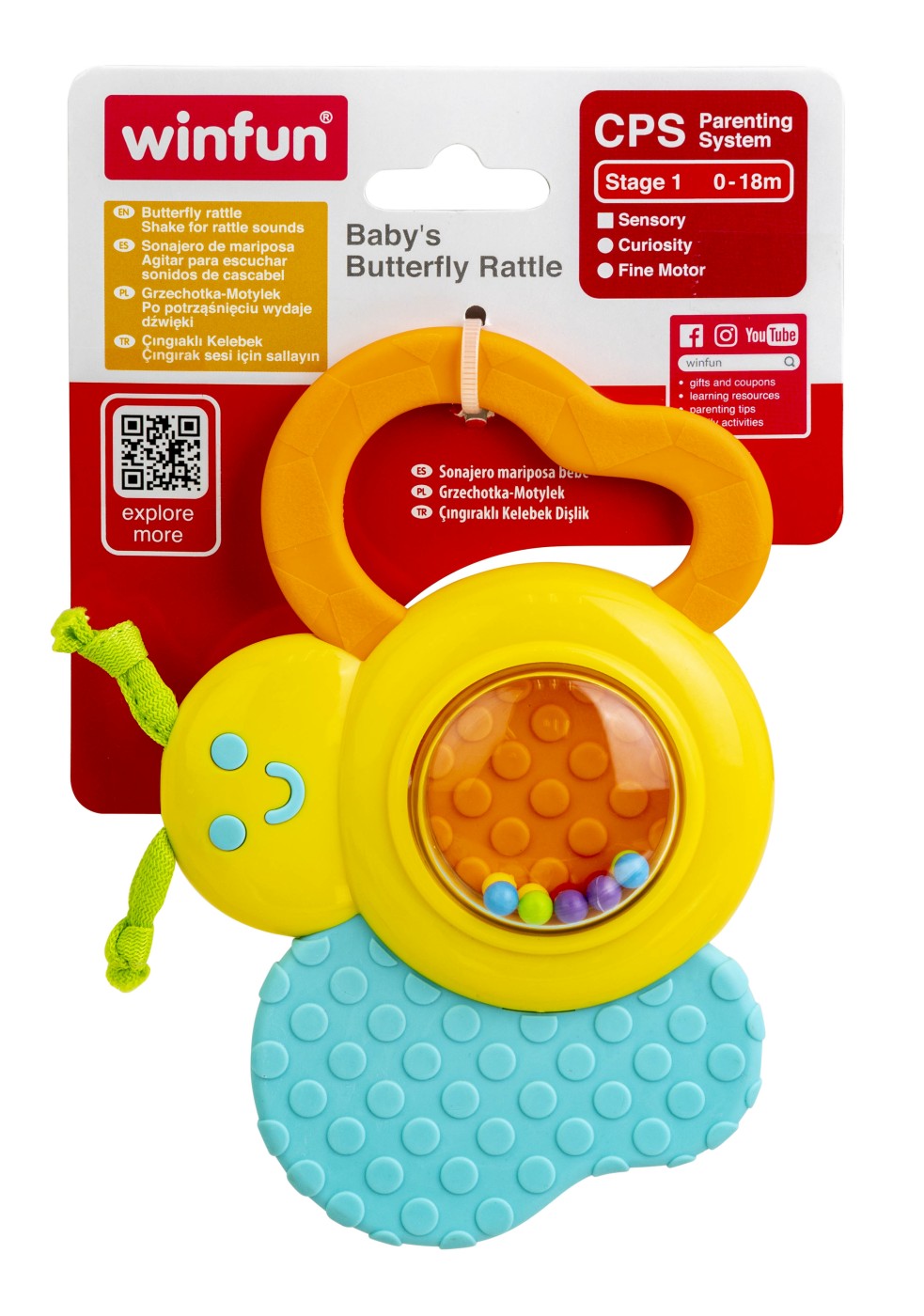 Zornăitoare fluturaș Winfun cu jucărie de dentiție pentru bebeluși