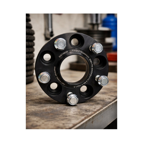 Distantier janta auto 20 mm 5x114.3 centrare 64.1 prindere dubla cu piulite M14x1.5 aluminiu forjat negru Cod: DST3035