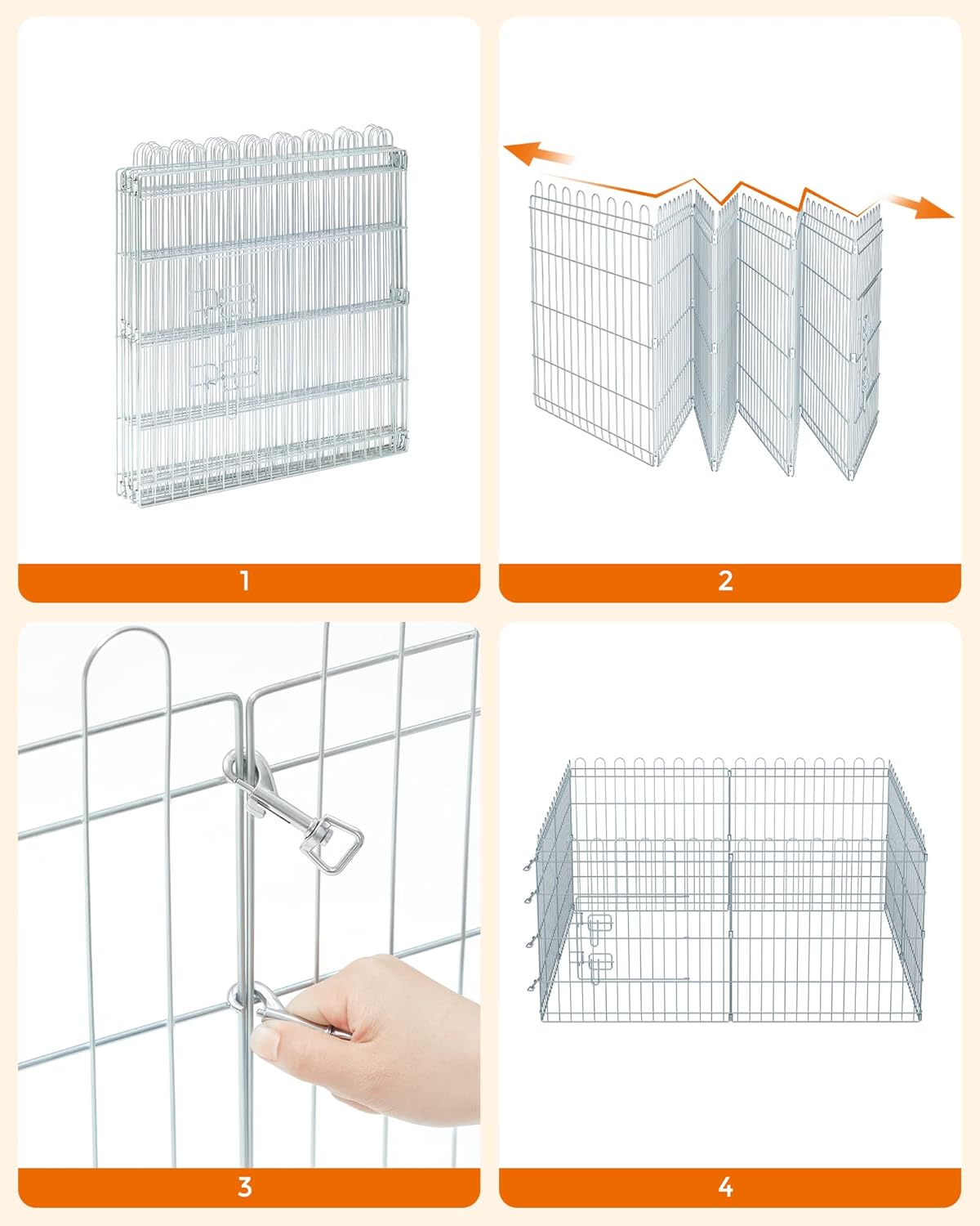 FEANDREA Tarc pliabil din otel pentru animale 8 panouri, modular patrat sau octogon, 159x159x61 cm, argintiu Household NewTrend