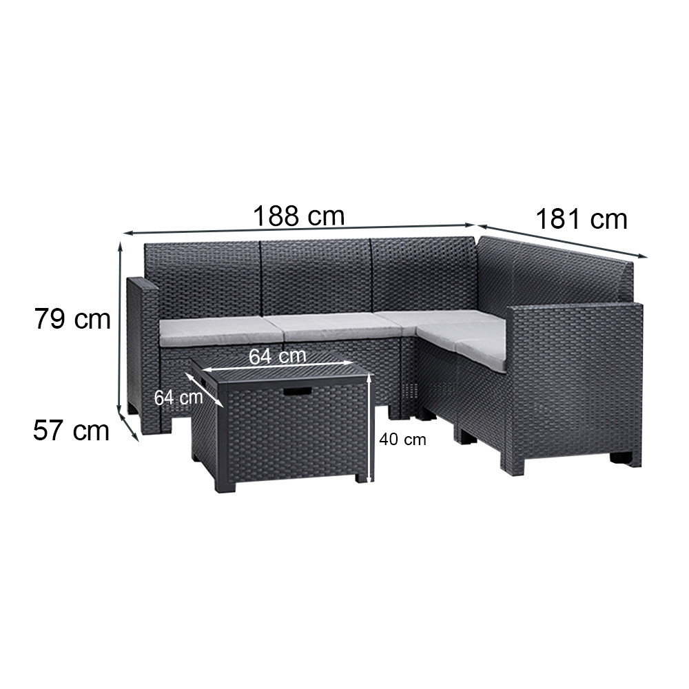 Leziter set mobilier de grădină de colț Nero VI, 9 locuri, grafit