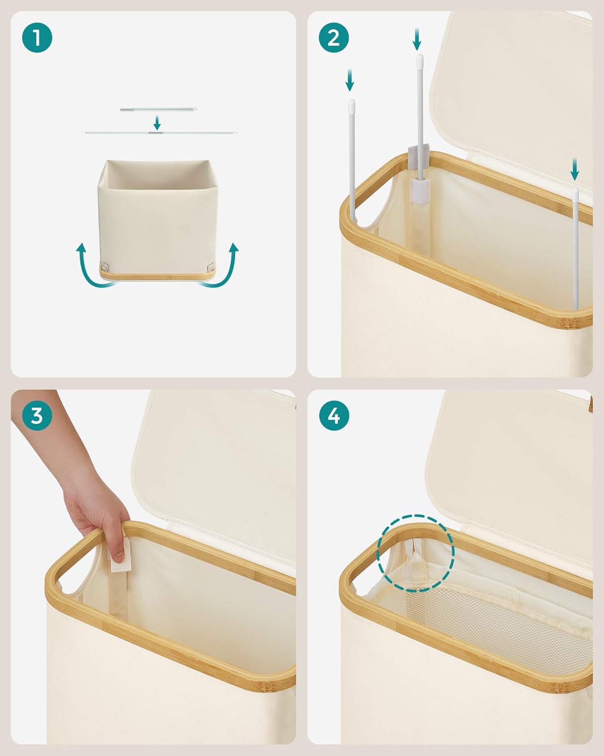 SONGMICS Cos rufe slim pentru spatii inguste, sac detasabil, 65 litri, 42x23x71 cm, crem Household NewTrend