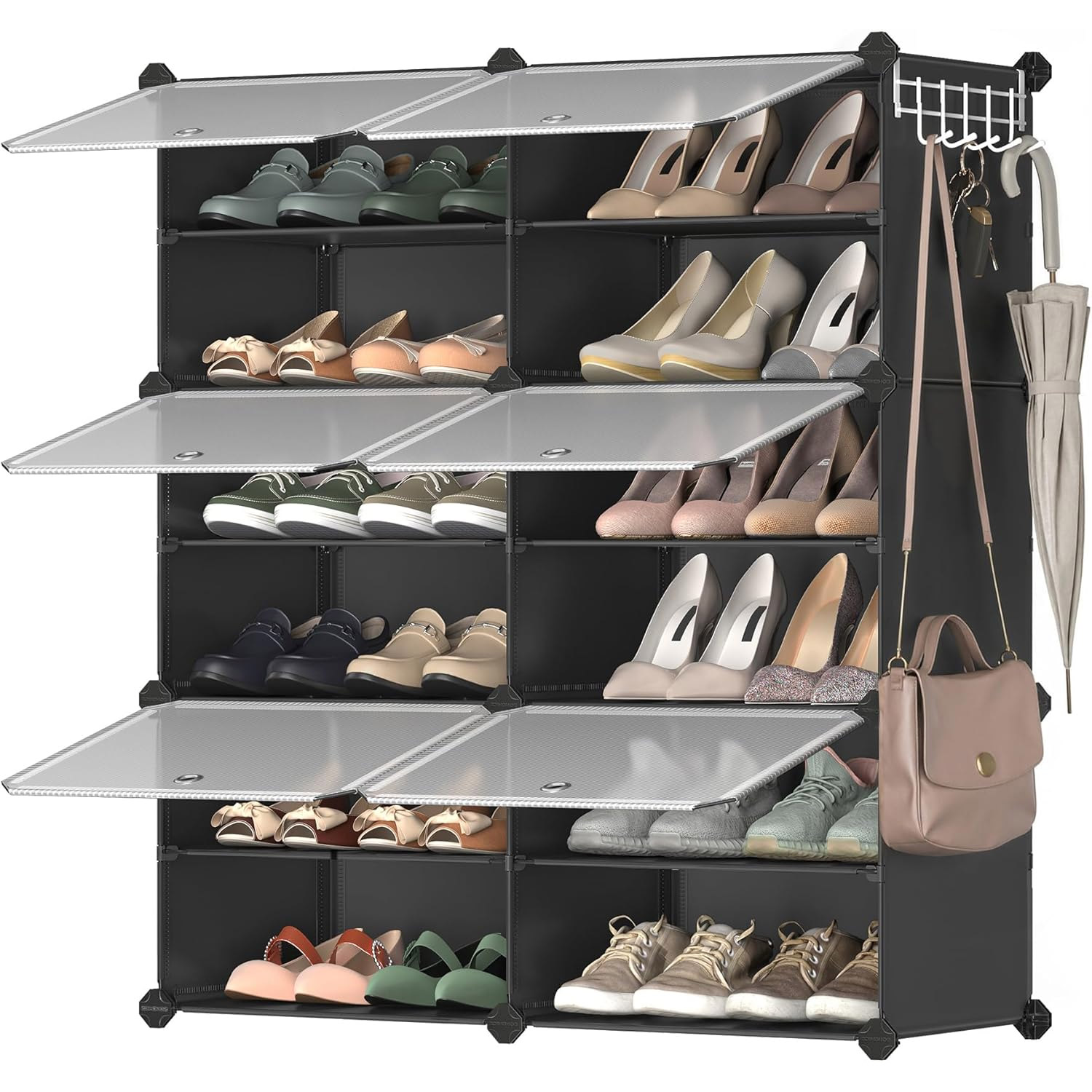 SONGMICS Dulap pantofi modular cu 6 compartimente, panouri plastic si cadru metalic, 83x32x94 cm, pana la 24 perechi, negru Household NewTrend