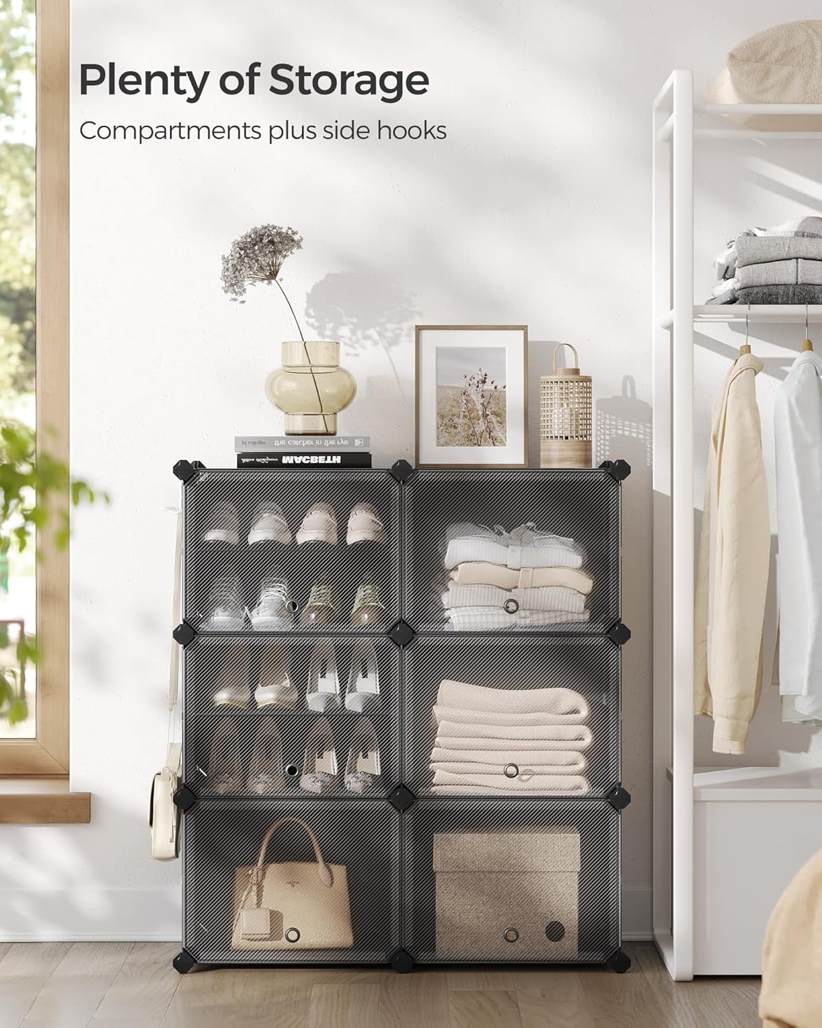 SONGMICS Dulap pantofi modular cu 6 compartimente, panouri plastic si cadru metalic, 83x32x94 cm, pana la 24 perechi, negru Household NewTrend