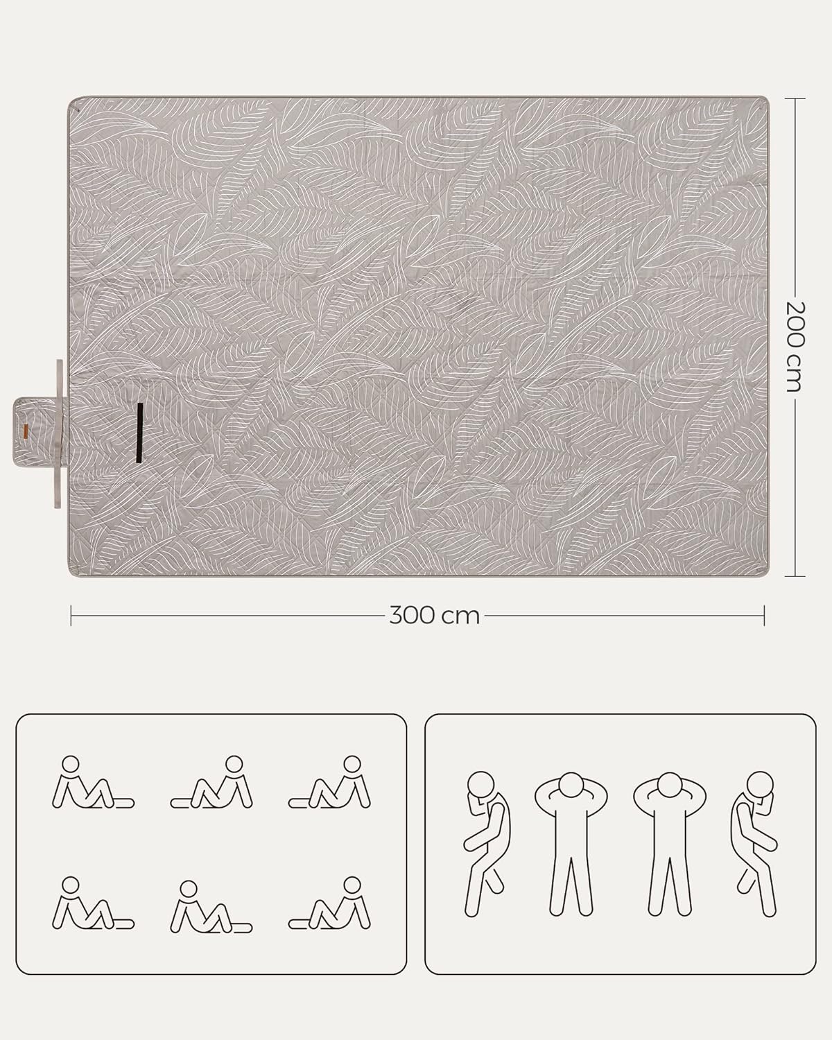 SONGMICS Patura picnic impermeabila 300x200 cm, cu ancore de fixare, pliabila, lavabila, multistrat, kaki cu model tropical Household NewTrend