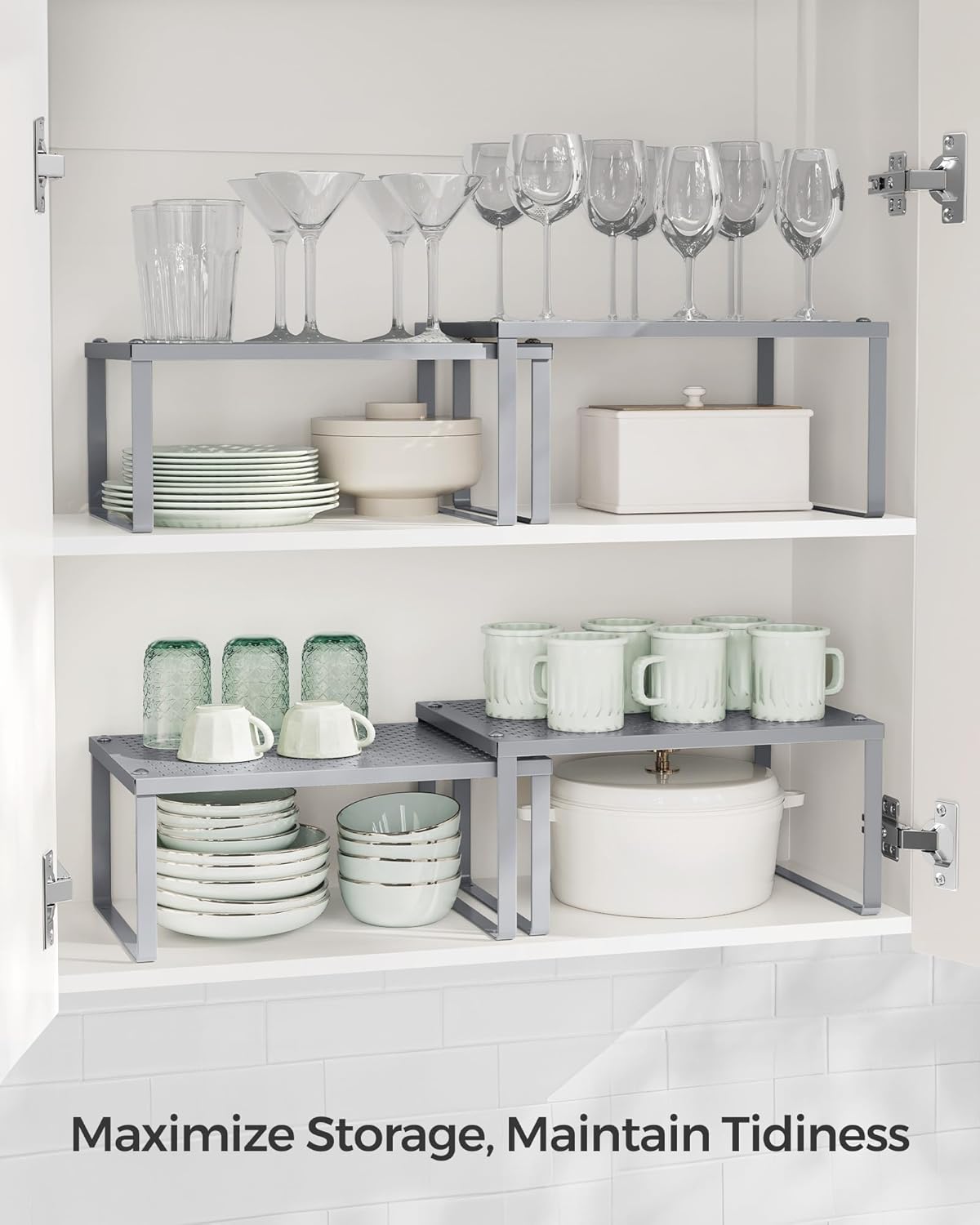 SONGMICS Set 2 rafturi de bucatarie metalice, suprapozabile, pentru ustensile sau condimente, 23x32x16cm, gri Household NewTrend