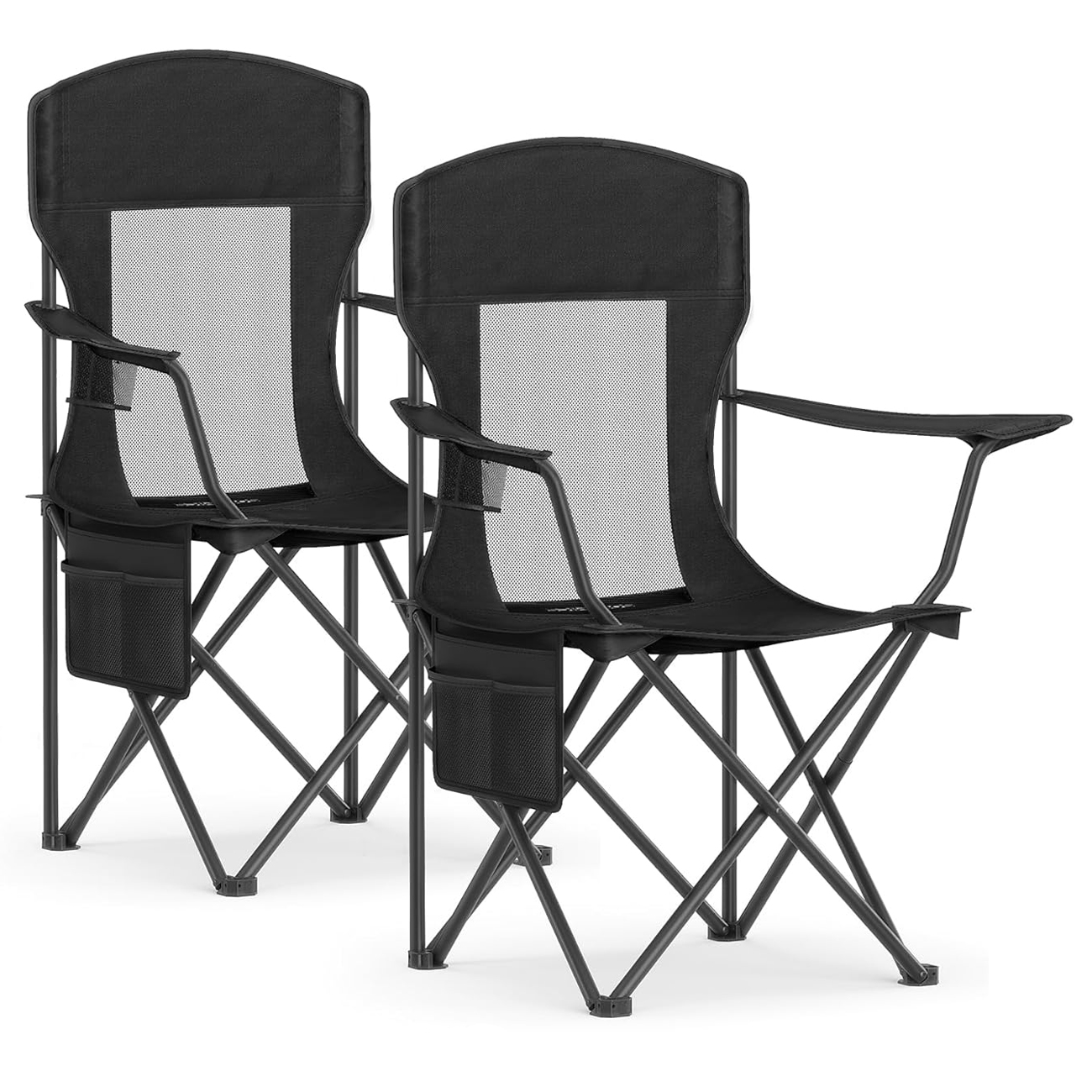 SONGMICS Set 2 scaune pliabile camping cu spatar inalt si suport bauturi, husa transport, 150 kg, 52x87x97 cm, negru Household NewTrend