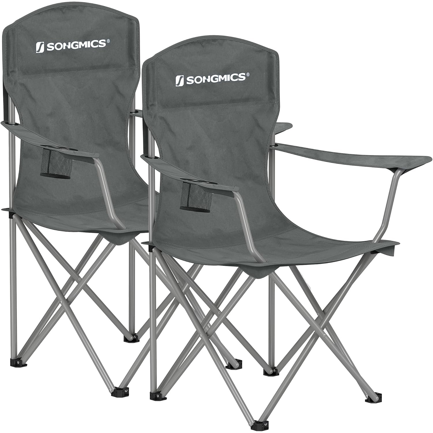 SONGMICS Set 2 scaune pliabile camping cu suport bauturi, husa transport, 150 kg, 54x86x97 cm, gri Household NewTrend