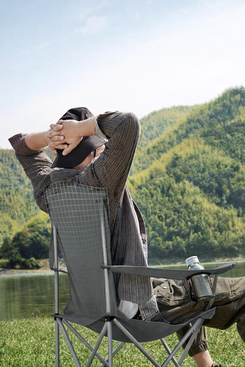 SONGMICS Set 2 scaune pliabile camping cu suport bauturi, husa transport, 150 kg, 54x86x97 cm, gri Household NewTrend