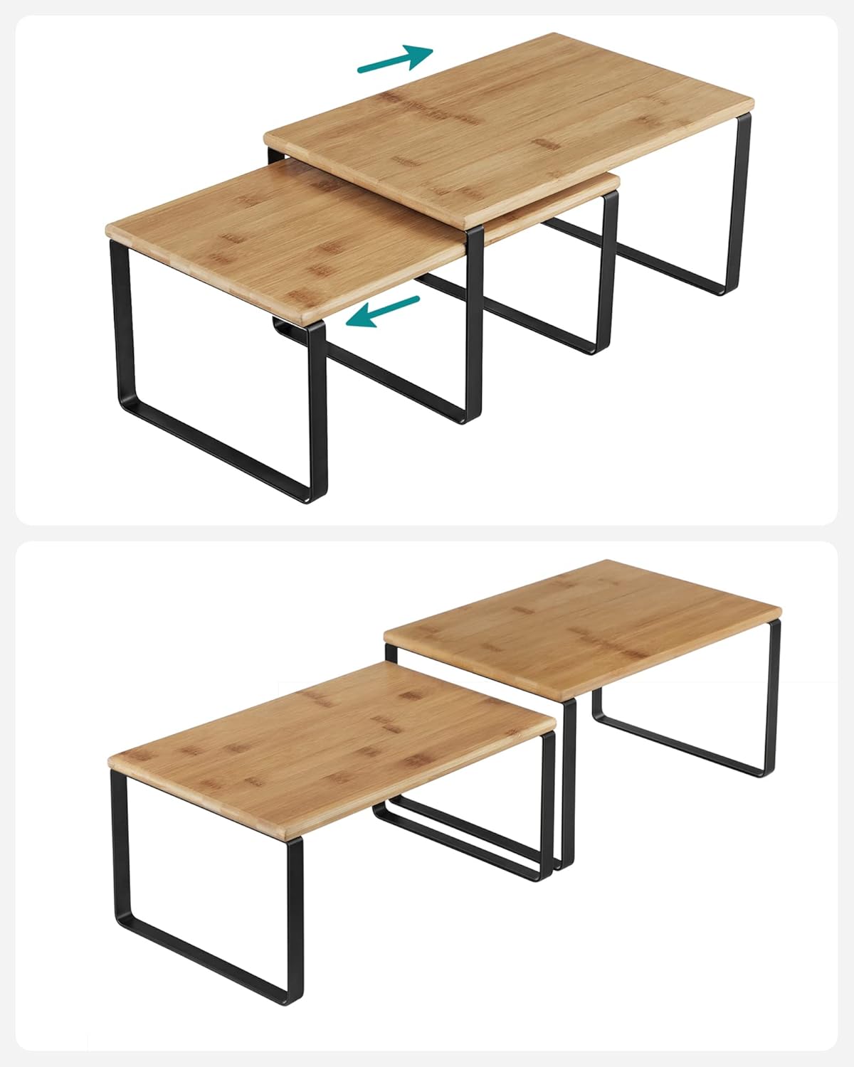 SONGMICS Set 4 rafturi de bucatarie suprapozabile, pentru ustensile sau condimente, 20x30x16cm, natur si negru Household NewTrend