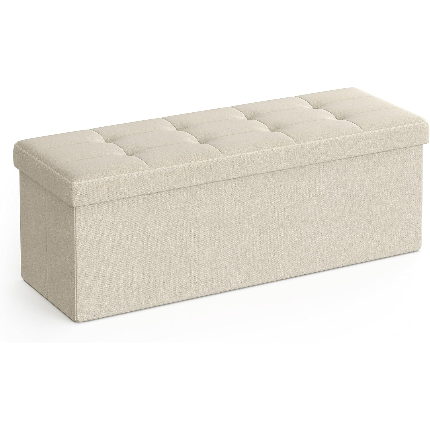 SONGMICS Taburet pliabil cu sezut moale, spatiu de depozitare 131litri, maxim 300kg, 110x38x38cm, crem Household NewTrend