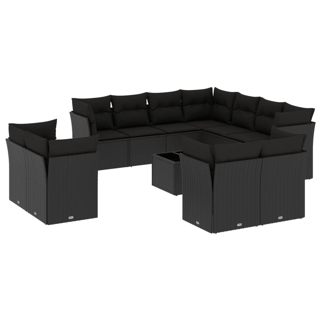 Set canapele de grădină, 12 piese, cu perne, negru, poliratan GartenMobel Dekor