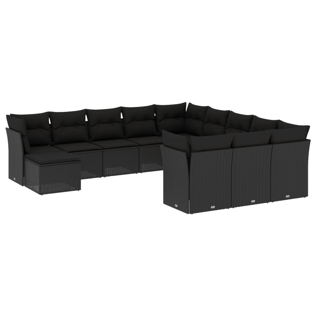 Set canapele de grădină, 12 piese, cu perne, negru, poliratan GartenMobel Dekor