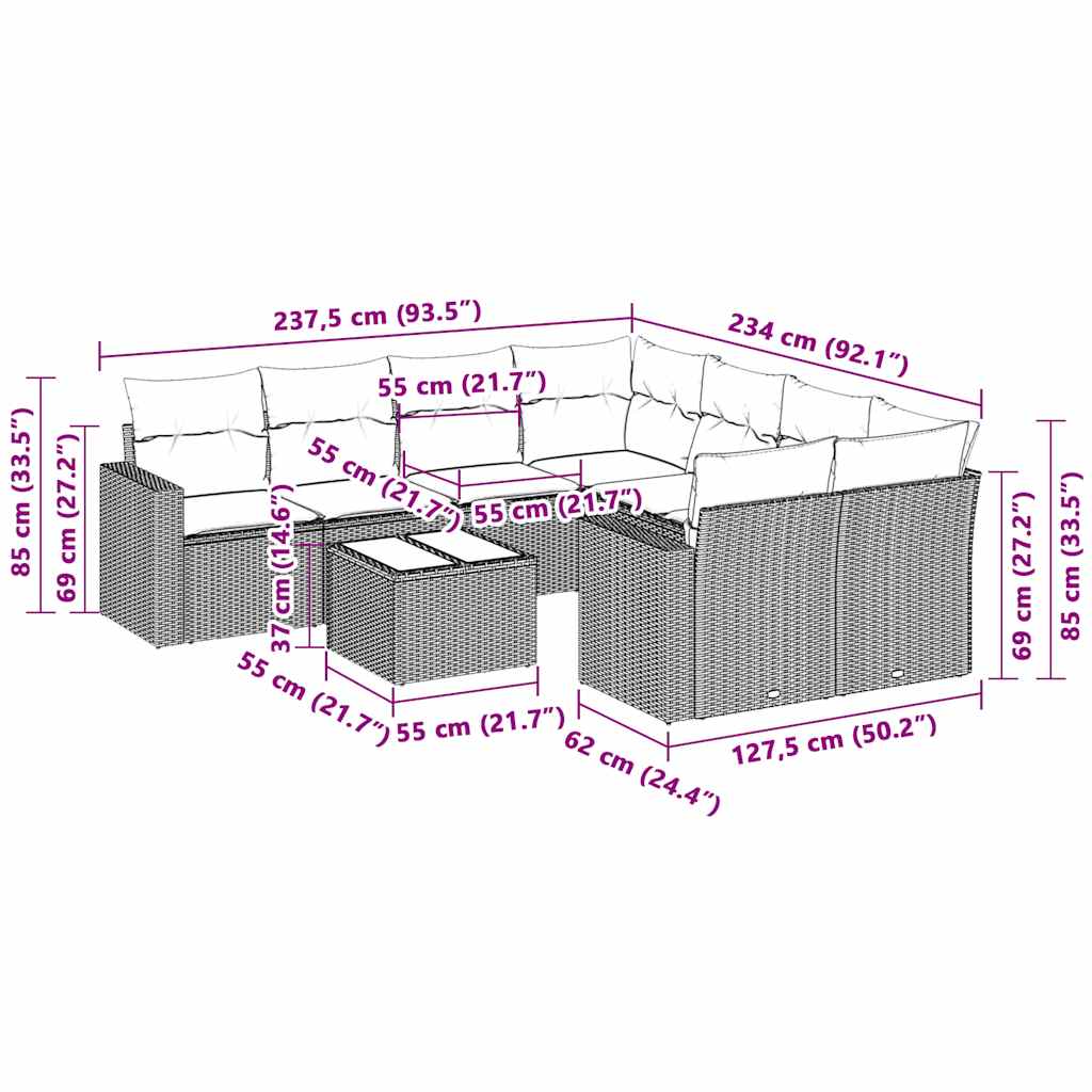 Set canapele de grădină cu perne, 3 piese gri deschis poliratan GartenMobel Dekor