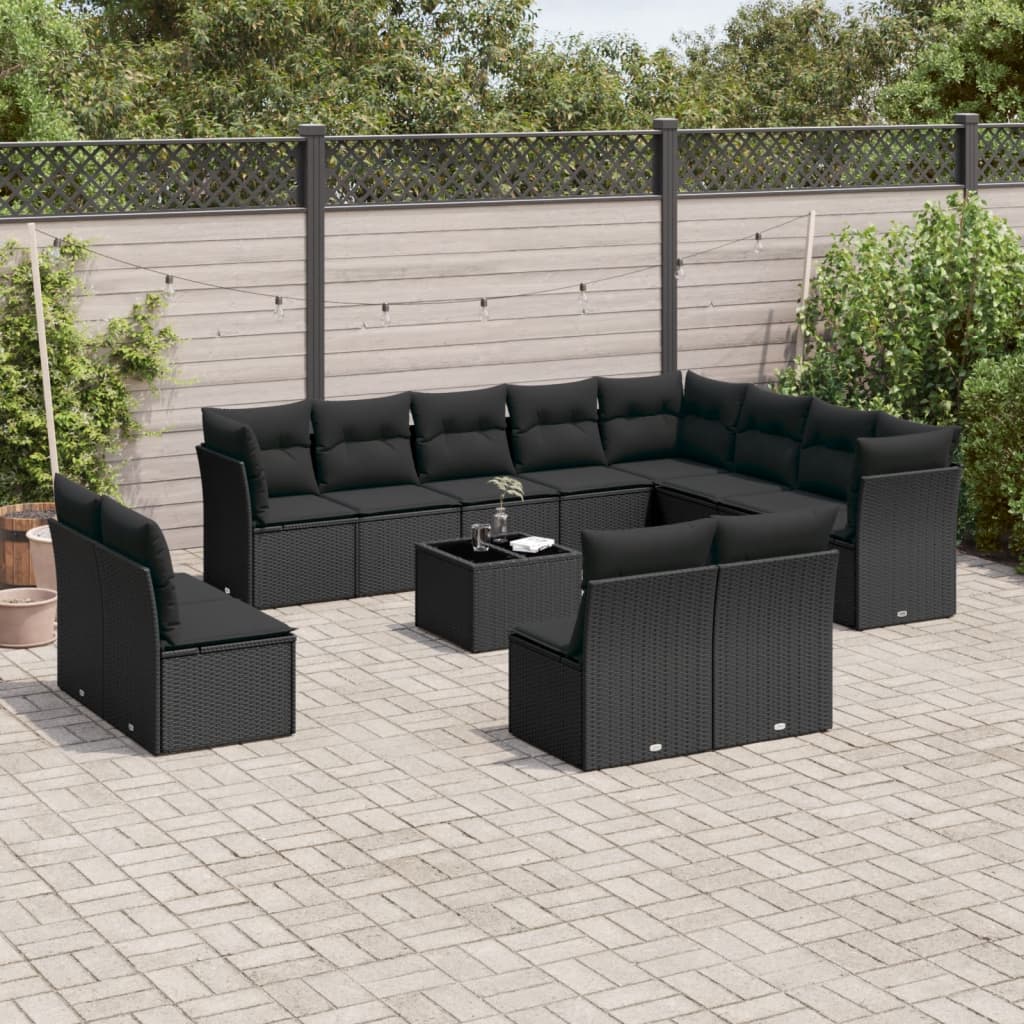 Set mobilier de grădină cu perne, 13 piese, negru, poliratan GartenMobel Dekor