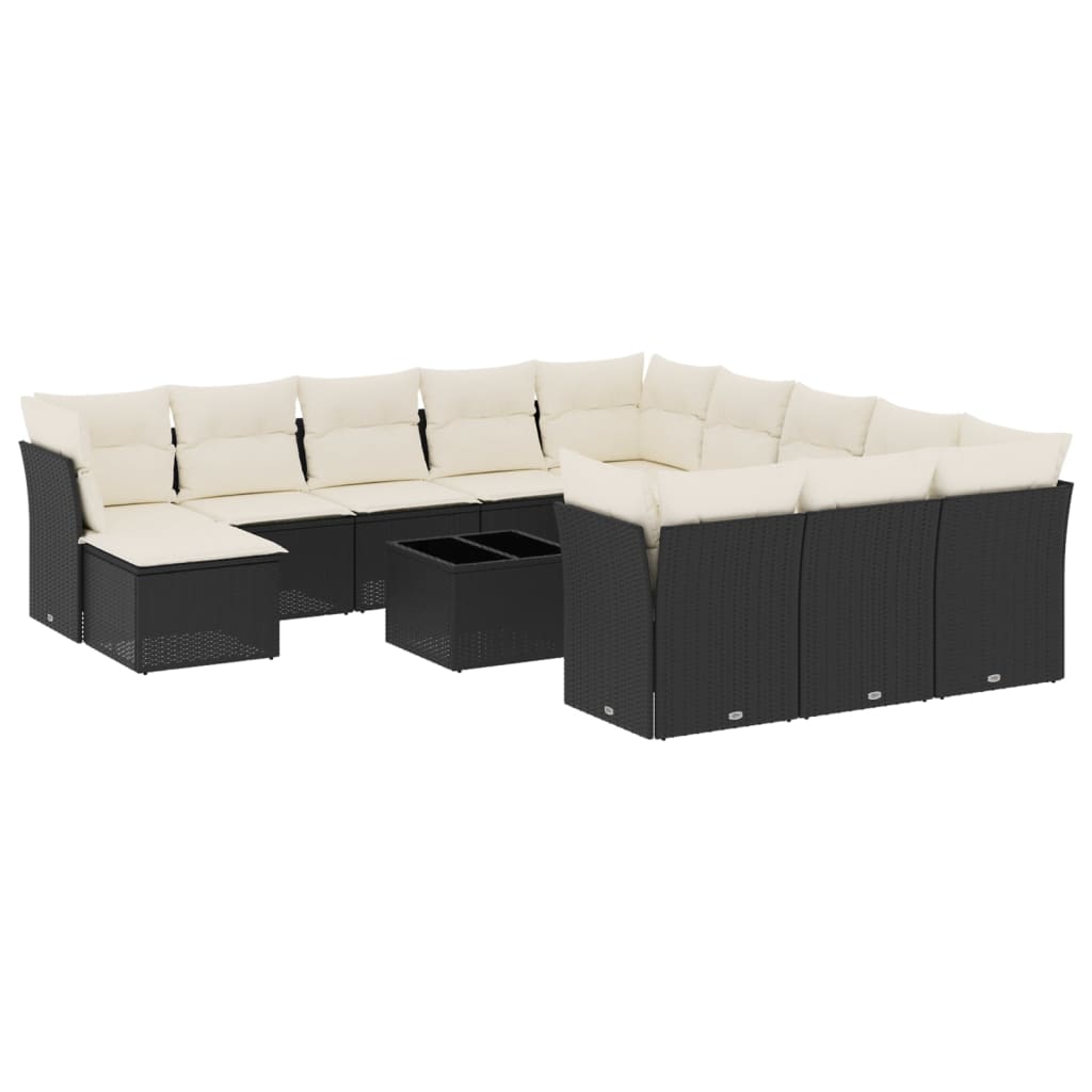 Set mobilier de grădină cu perne, 13 piese, negru, poliratan GartenMobel Dekor