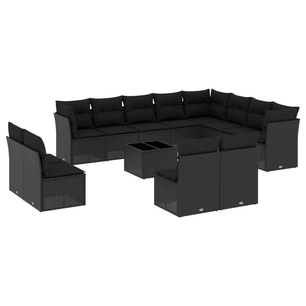 Set mobilier de grădină cu perne, 13 piese, negru, poliratan GartenMobel Dekor