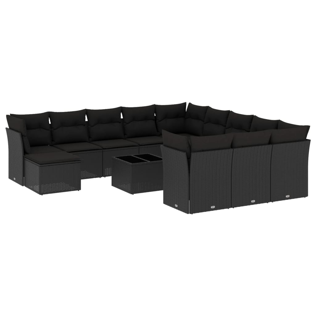 Set mobilier de grădină cu perne, 13 piese, negru, poliratan GartenMobel Dekor