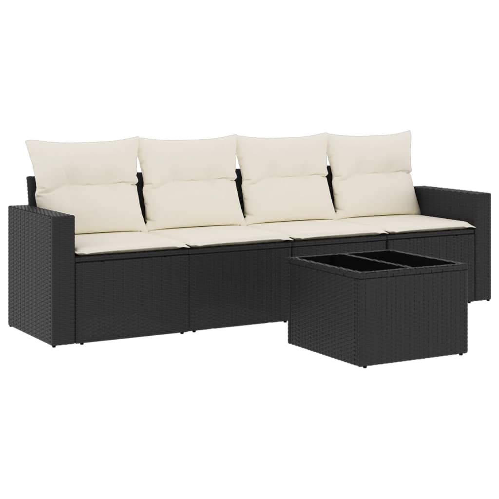 Set mobilier de grădină cu perne, 5 piese, negru, poliratan GartenMobel Dekor