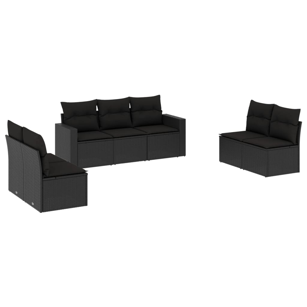 Set canapele de grădină cu perne, 7 piese, negru, poliratan GartenMobel Dekor