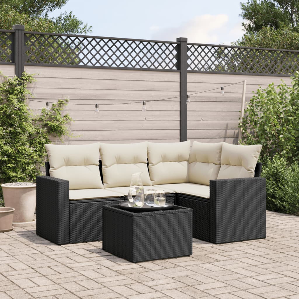 Set mobilier de grădină cu perne, 5 piese, negru, poliratan GartenMobel Dekor
