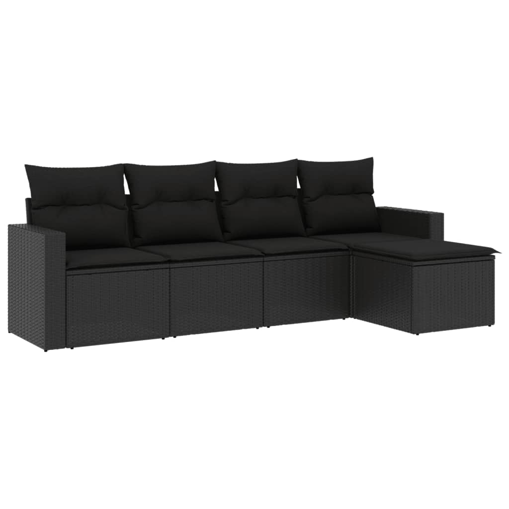 Set mobilier de grădină cu perne, 5 piese, negru, poliratan GartenMobel Dekor