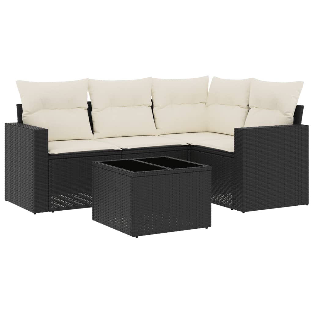 Set mobilier de grădină cu perne, 5 piese, negru, poliratan GartenMobel Dekor
