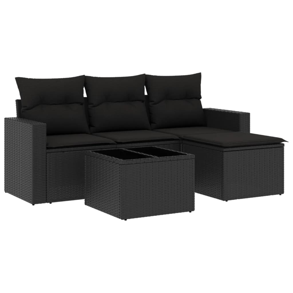 Set mobilier de grădină cu perne, 5 piese, negru, poliratan GartenMobel Dekor