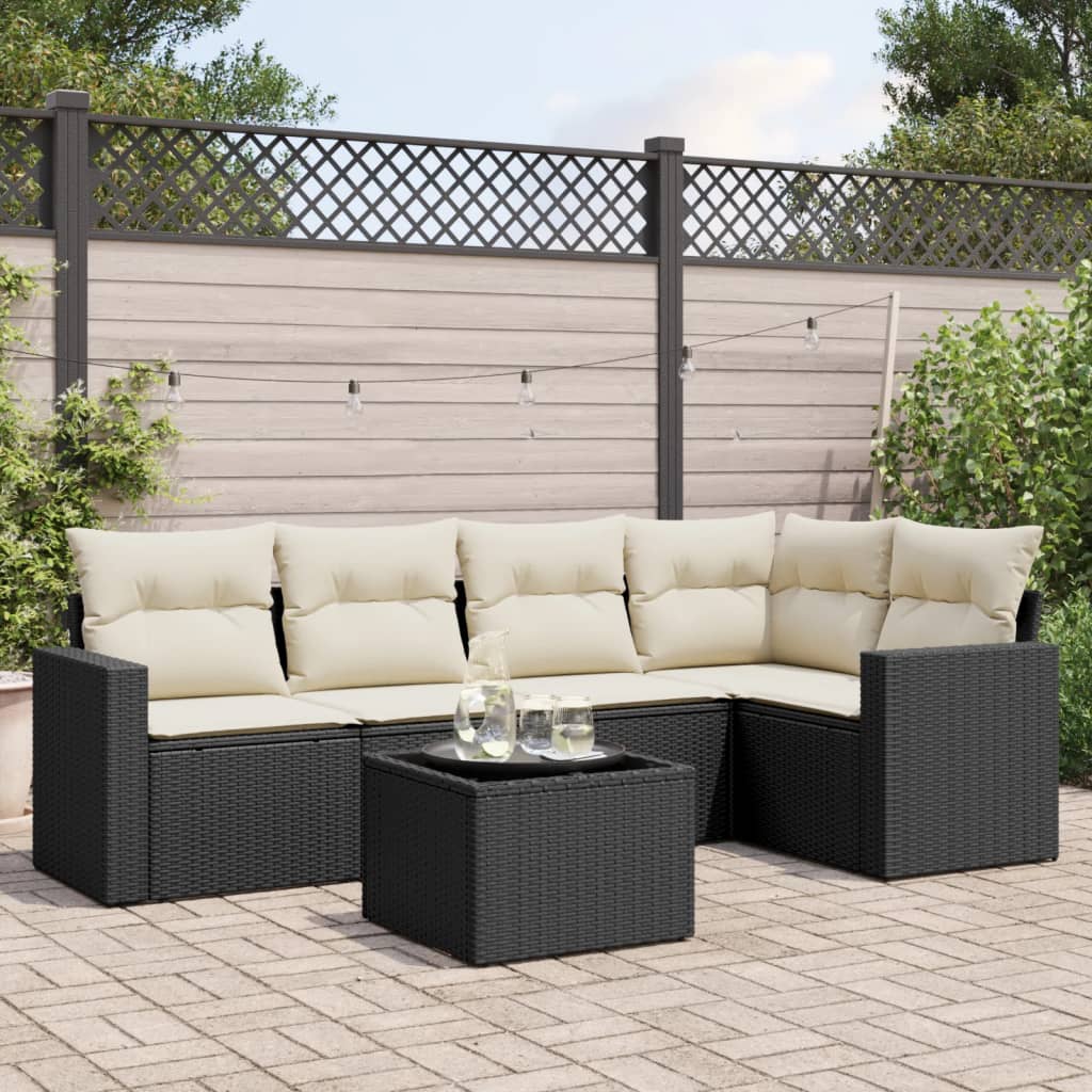 Set mobilier de grădină cu perne, 6 piese, negru, poliratan GartenMobel Dekor