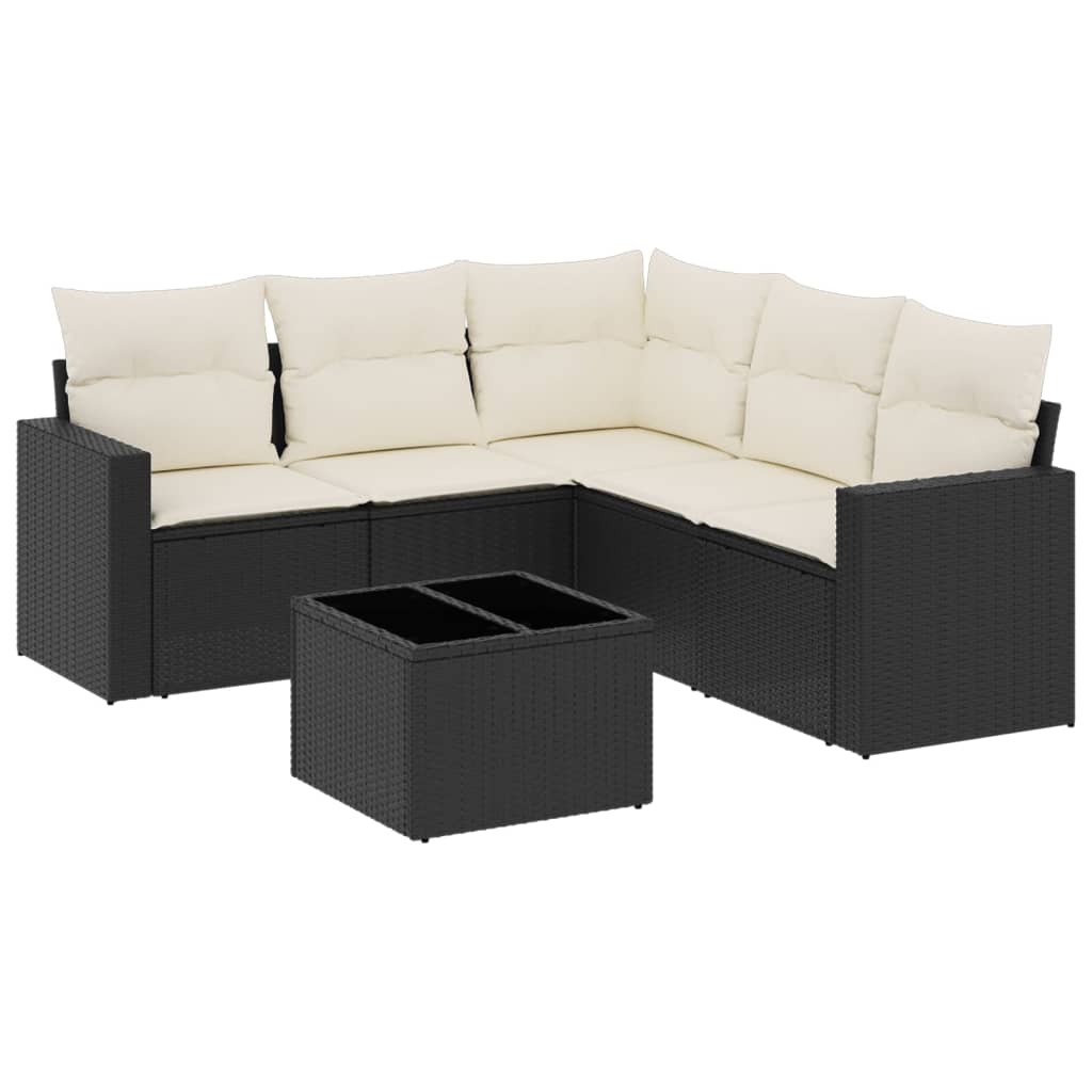Set mobilier de grădină cu perne, 6 piese, negru, poliratan GartenMobel Dekor