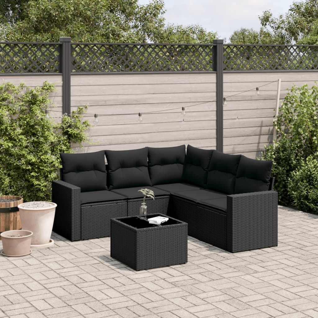 Set mobilier de grădină cu perne, 6 piese, negru, poliratan GartenMobel Dekor