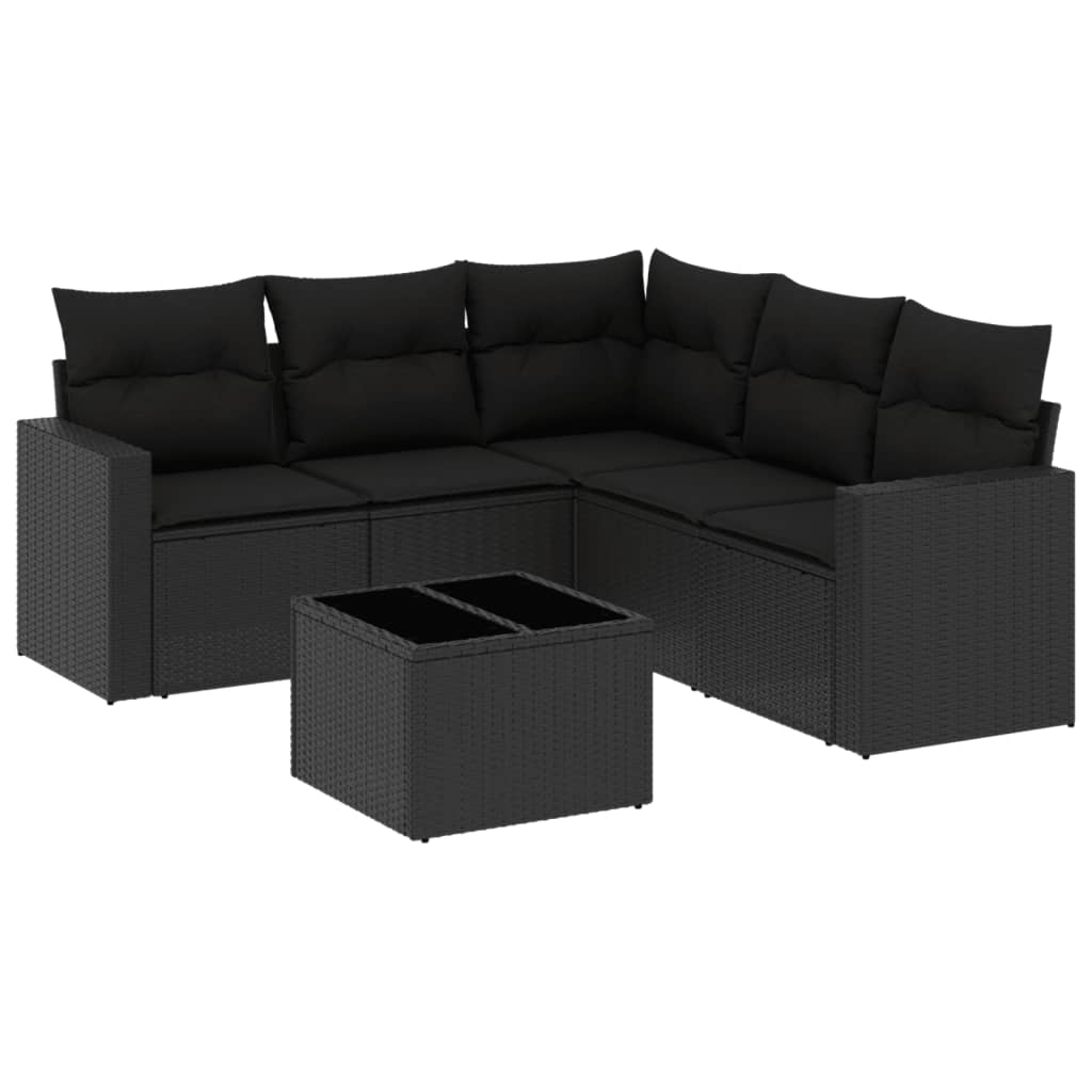 Set mobilier de grădină cu perne, 6 piese, negru, poliratan GartenMobel Dekor