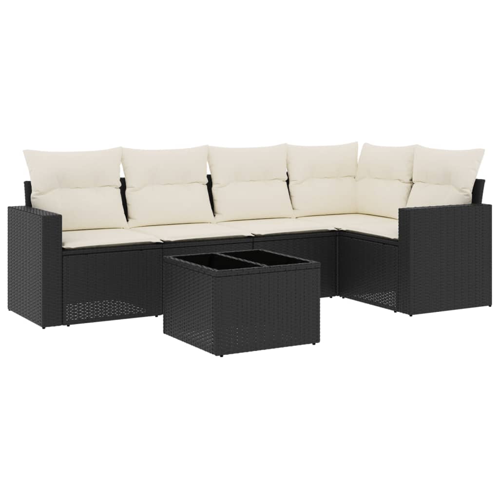 Set mobilier de grădină cu perne, 6 piese, negru, poliratan GartenMobel Dekor