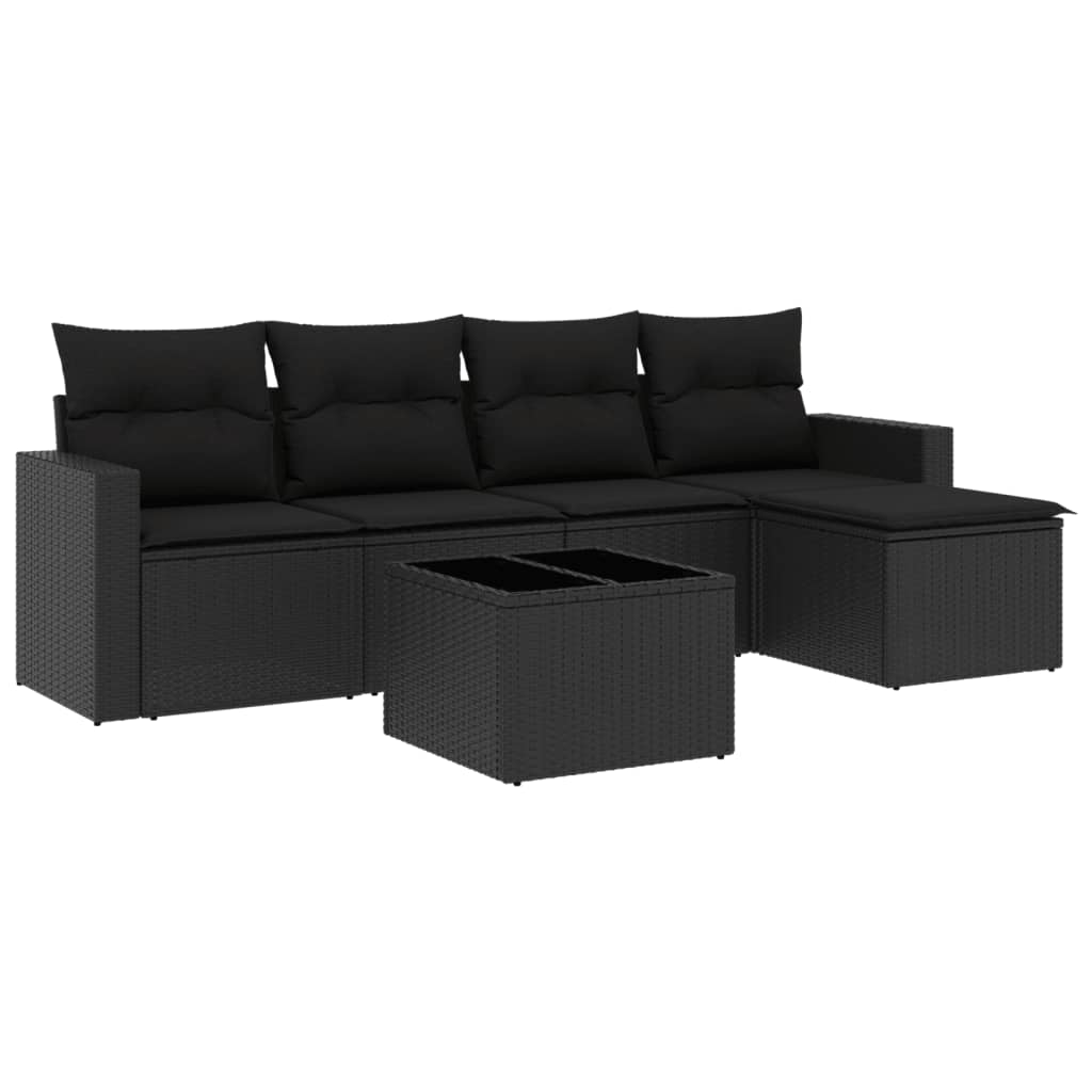 Set mobilier de grădină cu perne, 6 piese, negru, poliratan GartenMobel Dekor
