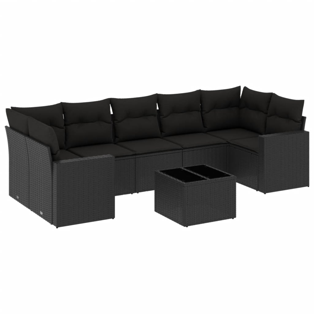 Set mobilier de grădină cu perne, 8 piese, negru, poliratan GartenMobel Dekor