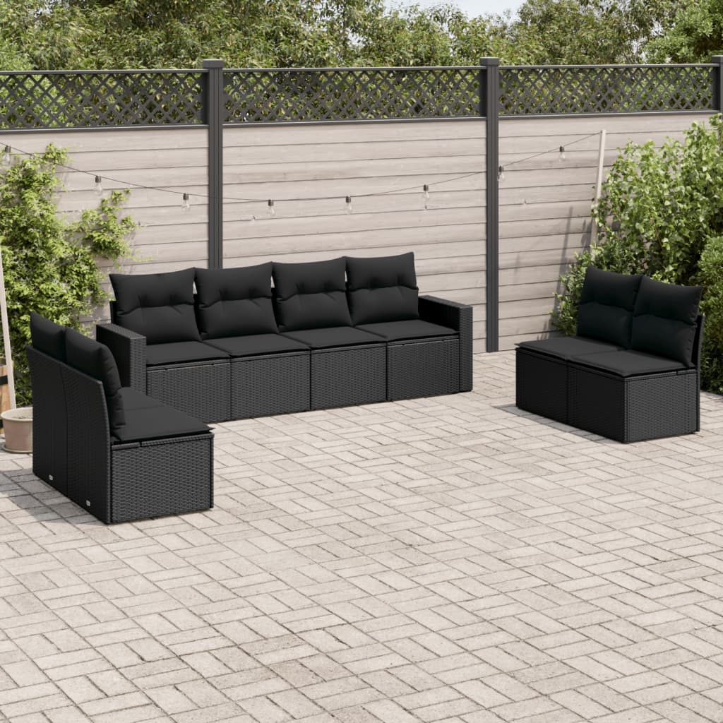 Set mobilier de grădină cu perne, 8 piese, negru, poliratan GartenMobel Dekor
