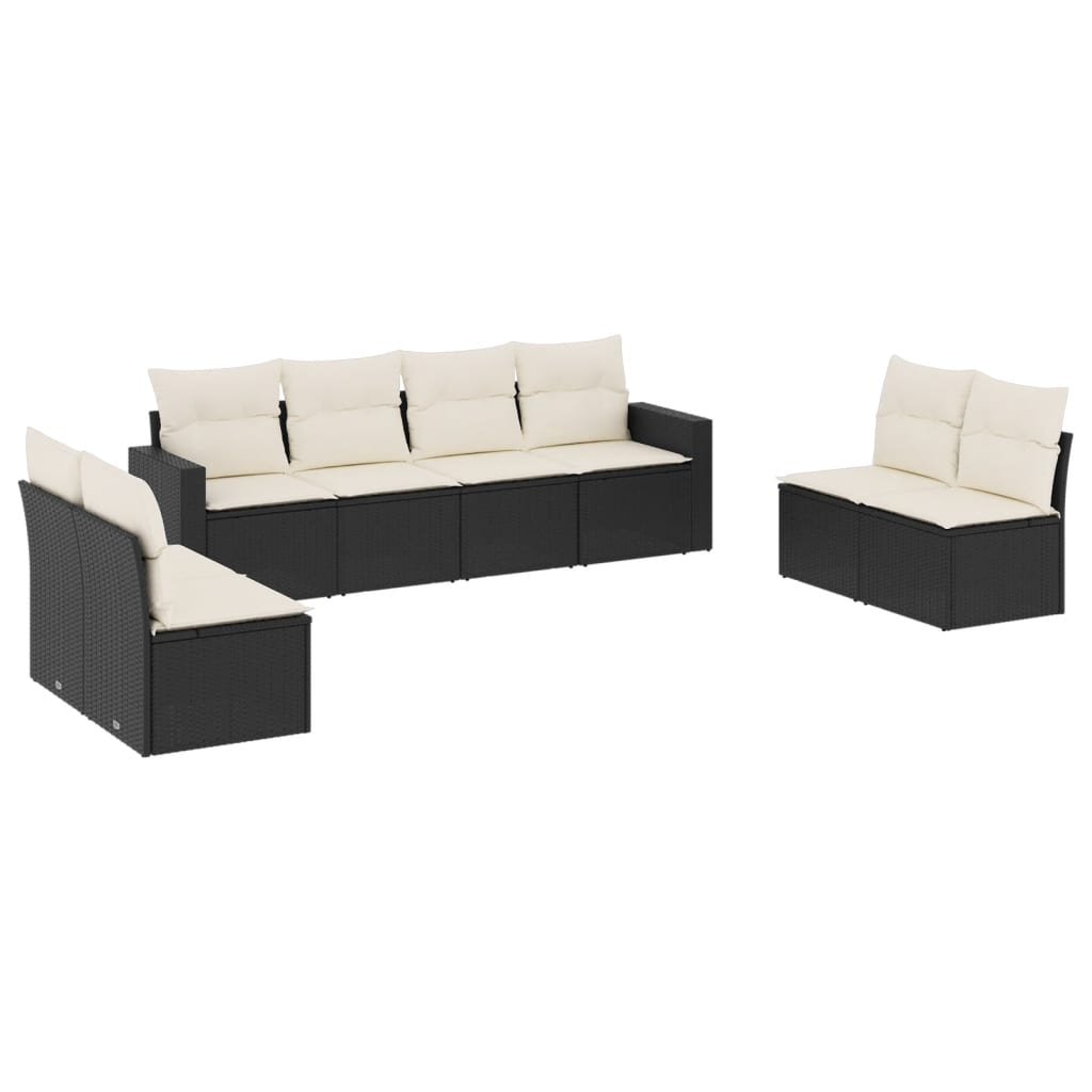 Set mobilier de grădină cu perne, 8 piese, negru, poliratan GartenMobel Dekor