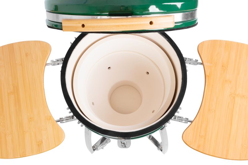 Grătar ceramic Kamado Egg 21 inch, 46,7 cm, verde, cu suport și roți