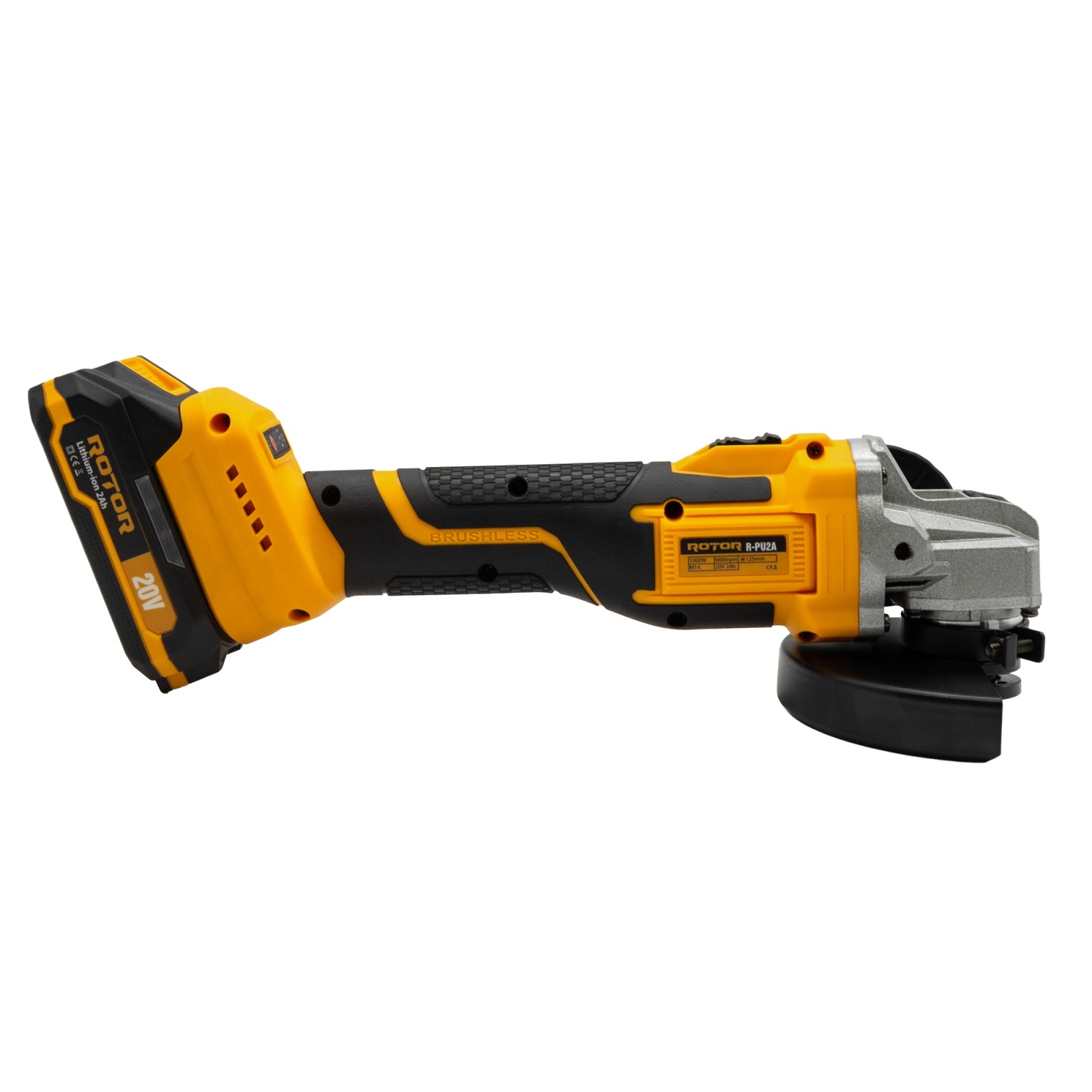 Polizor unghiular cu acumulator Rotor R-PU2A 20V 2Ah brushless
