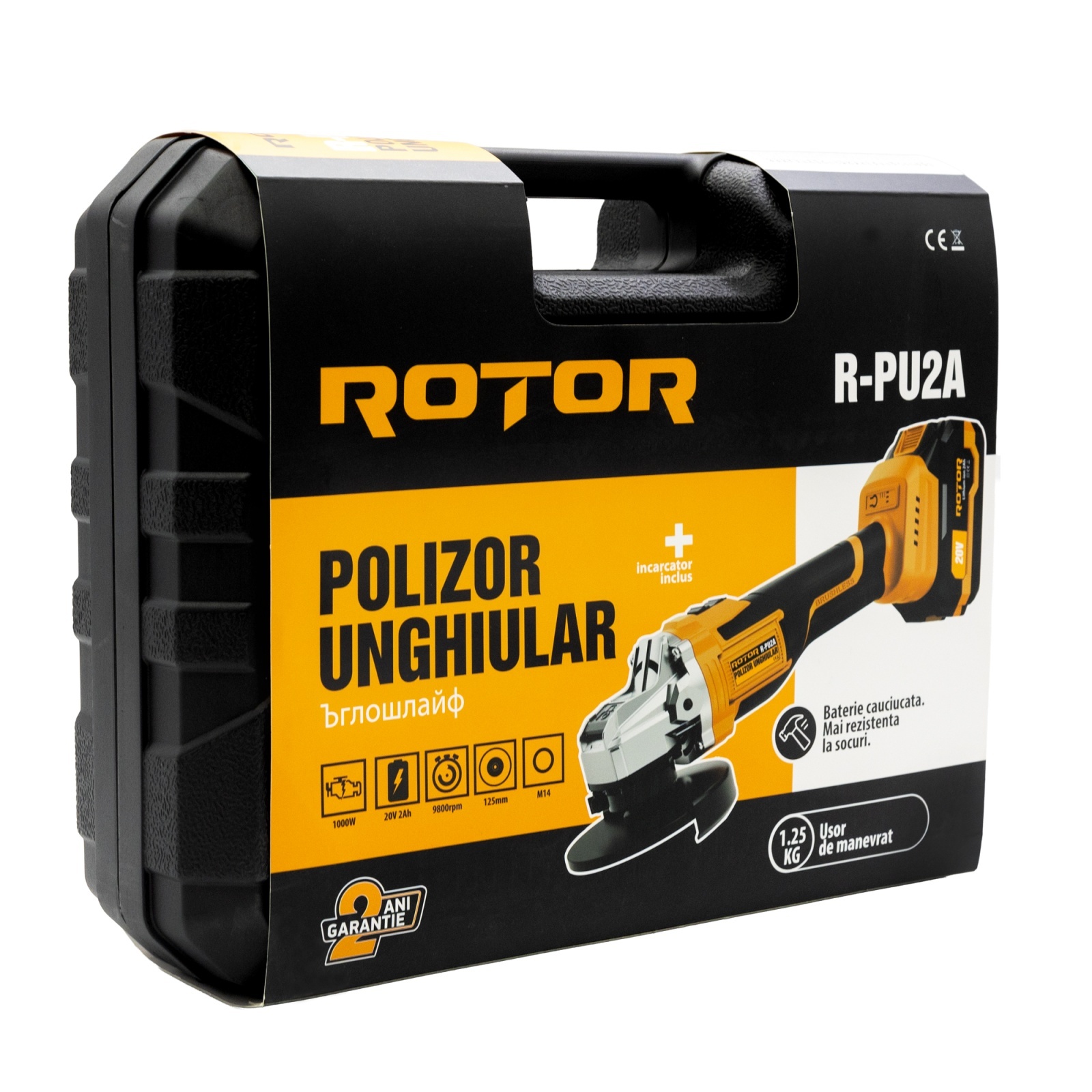 Polizor unghiular cu acumulator Rotor R-PU2A 20V 2Ah brushless