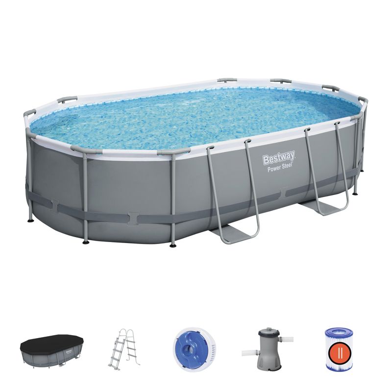 Piscină supraterană ovală Bestway Power Steel cu filtru și scară 488x305x107 cm