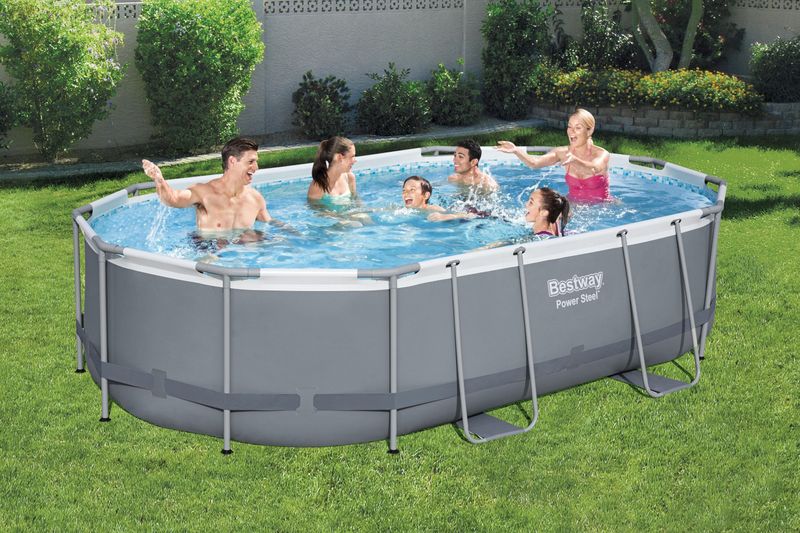 Piscină supraterană ovală Bestway Power Steel cu filtru și scară 488x305x107 cm
