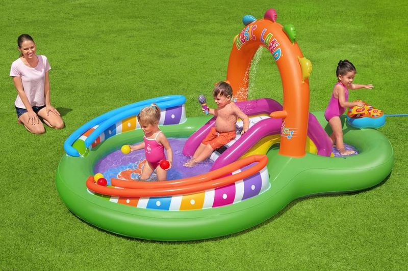 Centru de joacă gonflabil Bestway Sing 'n Splash pentru copii, 295x190x137 cm